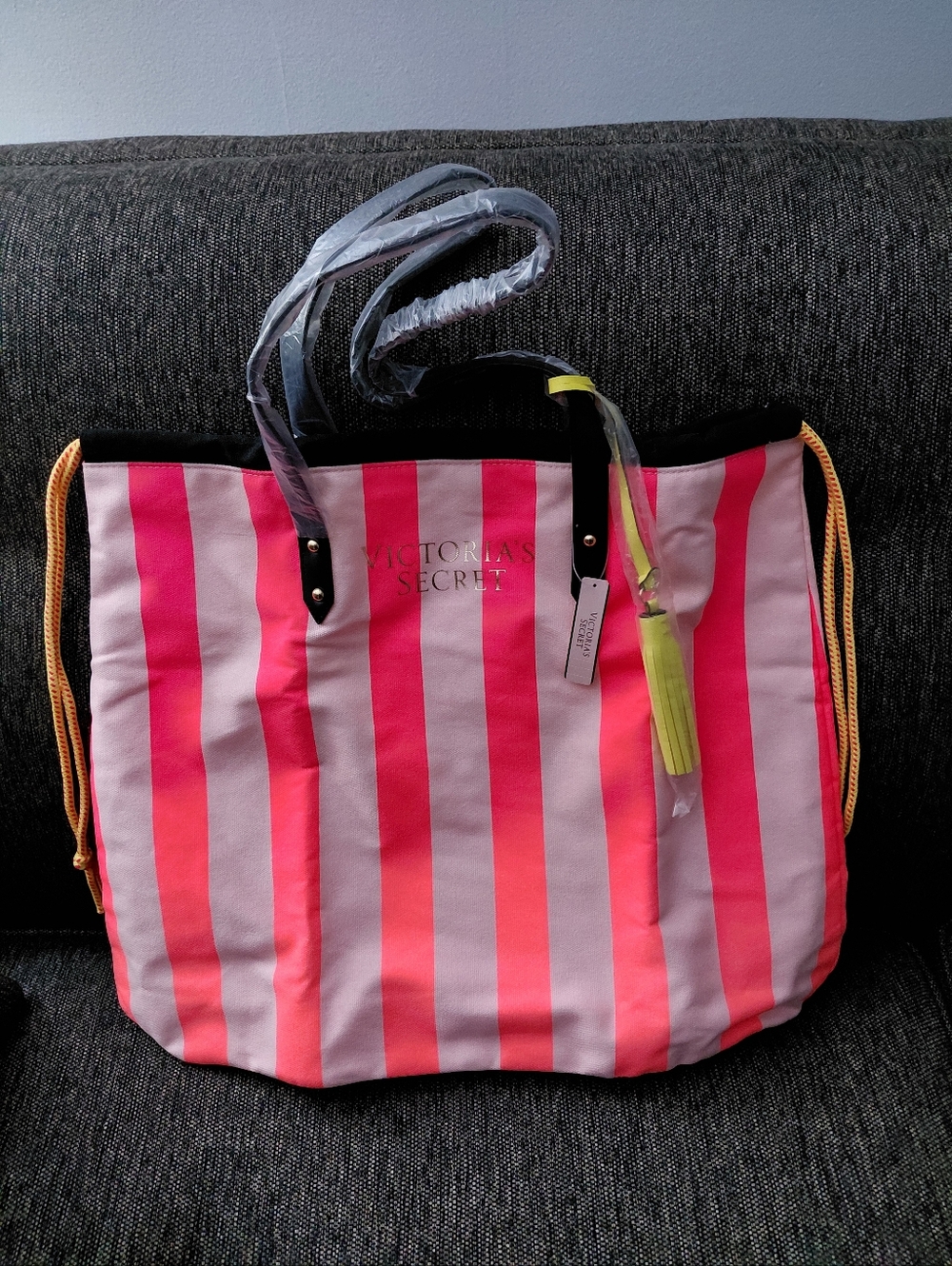 Victoria's Secret Vibrant Pink and White Tote